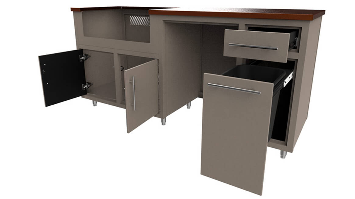 Outdoor-Aluminum-Kitchen-Cabinet-Custom-Layout-73.5-grw-open drawers