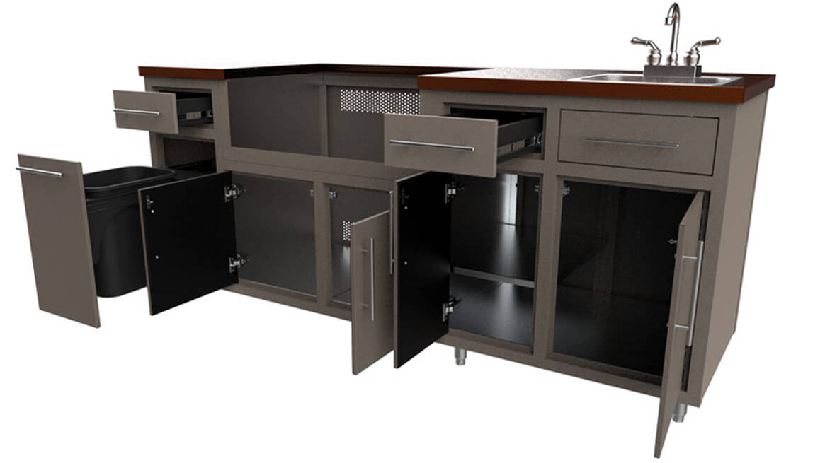 Outdoor-Aluminum-Kitchen-Cabinet-Custom-Layout-80.875-wgdds-open drawers