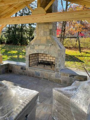 Outdoor Fireplace Kit in a Pavilion