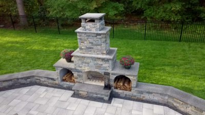 Outdoor fireplace kit with wood boxes