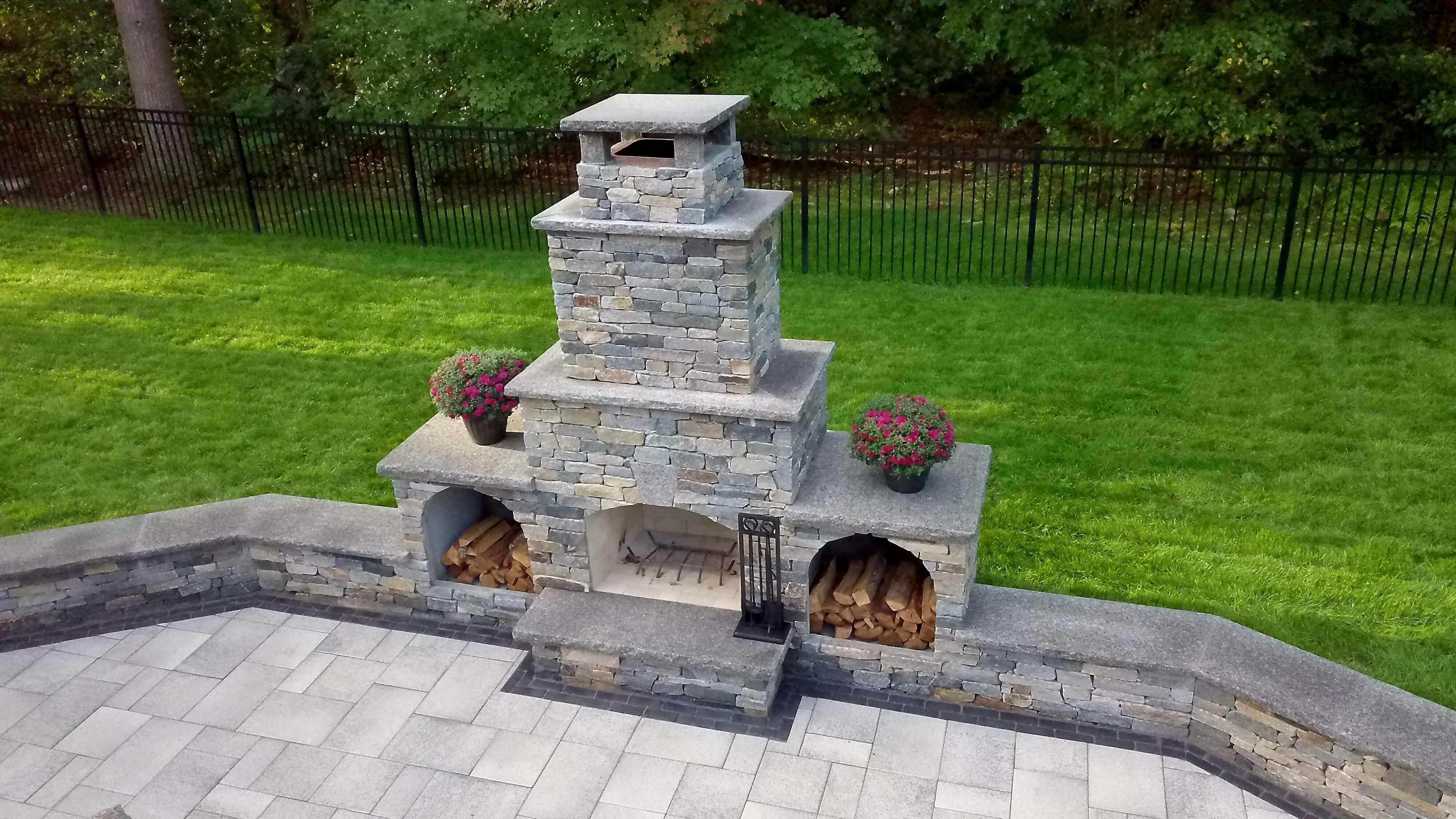 outdoor stone fireplace