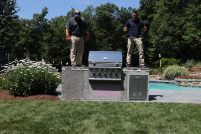 American muscle grill, stainless steel grill, outdoor modular kitchen, modular outdoor kitchen, outdoor entertaining, stone outdoor kitchen cabinets, outdoor living