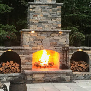 outdoor fireplace kit with wood storage boxes