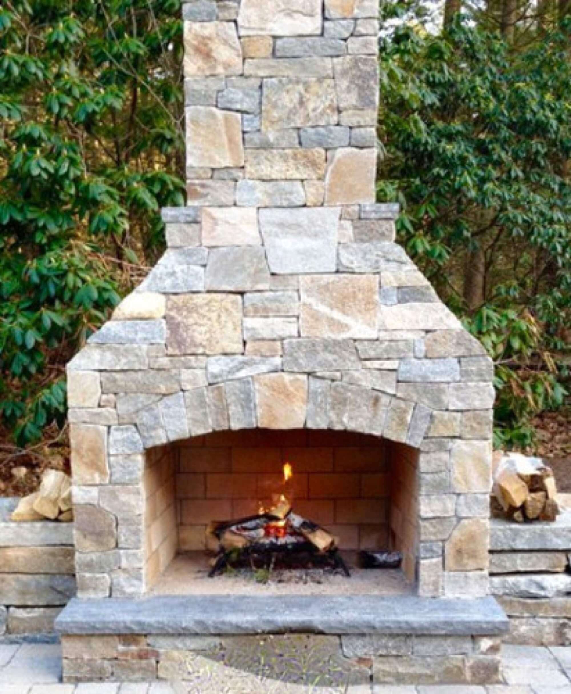 outdoor fireplace kit, outdoor fireplace, outdoor fire feature, masonry fireplace kit